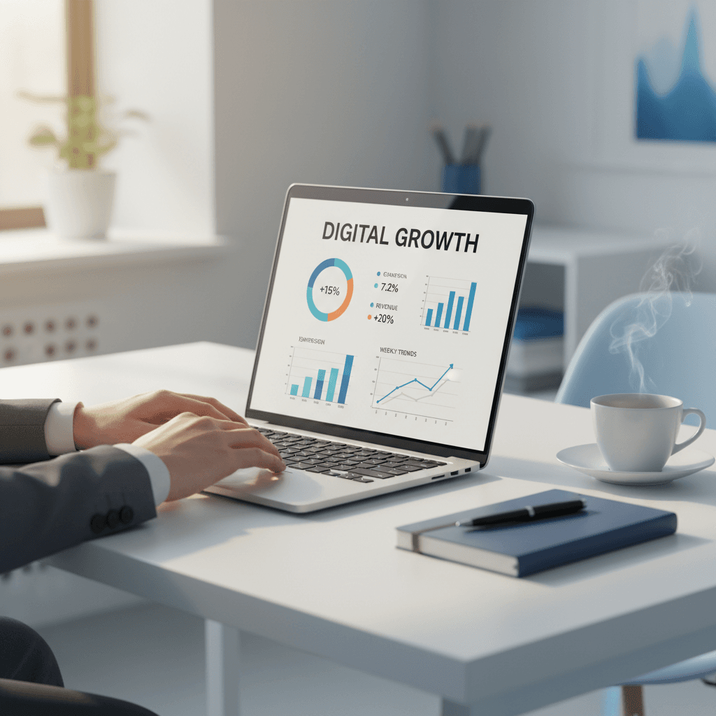 Digital marketing professional analyzing website analytics and SEO metrics